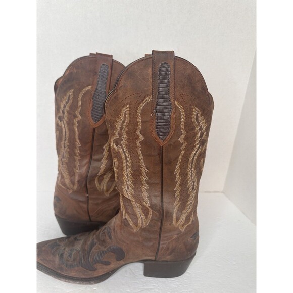 JB DILLON COWBOY SNIP TOE Boot 7.5 D Men  Lizard INLAY Brown Western  Inlay main image 5